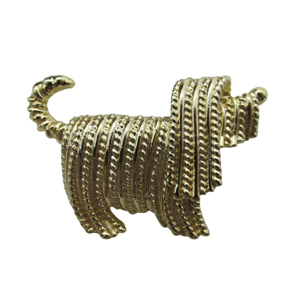 Sarah Coventry Shaggy Dog Brooch Pin Goldtone 1.5 in Westie Long Haired Terrier